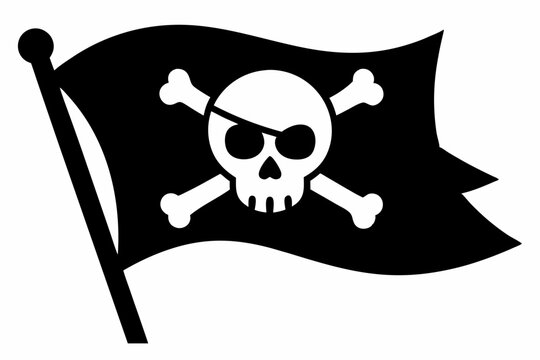 recommend clip art: pirate flag with skull line art silhouette vector illustration