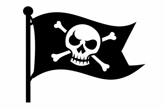 recommend clip art: pirate flag with skull line art silhouette vector illustration