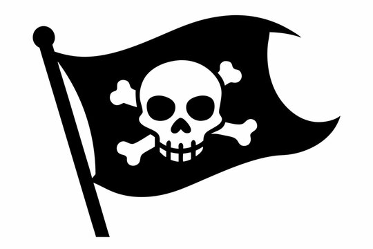 recommend clip art: pirate flag with skull line art silhouette vector illustration