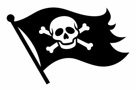 recommend clip art: pirate flag with skull line art silhouette vector illustration