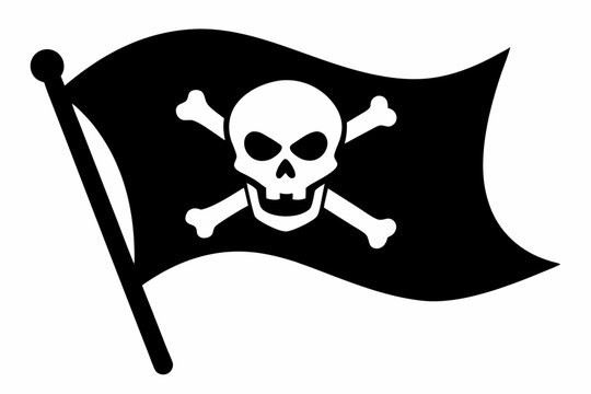 recommend clip art: pirate flag with skull line art silhouette vector illustration