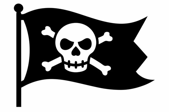 recommend clip art: pirate flag with skull line art silhouette vector illustration
