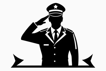 saluting army soldier line art silhouette vector illustration