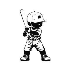 Obraz premium Black and white illustration of a Young boy athlete preparing to bat in a baseball game during summer afternoon practice in a local park