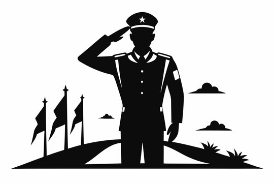 black soldier saluting near flags clip art preview