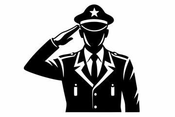 saluting army soldier line art silhouette vector illustration