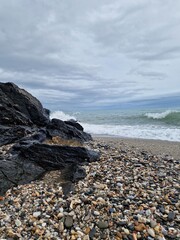 Tranquil Coastal Waves Against Rocky Shore