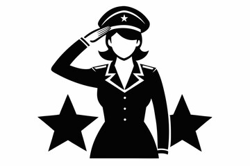 saluting army woman soldier line art silhouette vector illustration