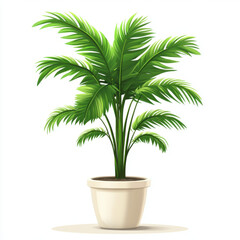 Obraz premium Lush green palm plant in white pot, adding vibrant touch to any space. Perfect for home decor or office settings, bringing sense of nature indoors