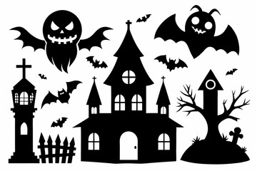 set of icons for halloween line art silhouette vector illustration