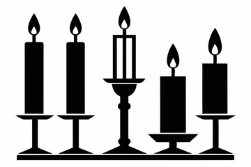 set of candlestick with candles line art silhouette vector illustration