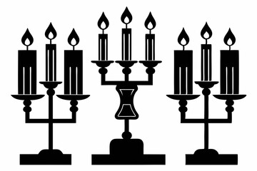 set of candlestick with candles line art silhouette vector illustration