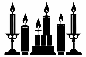 set of candlestick with candles line art silhouette vector illustration