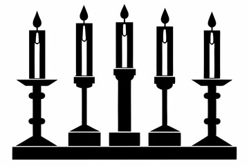 set of candlestick with candles line art silhouette vector illustration