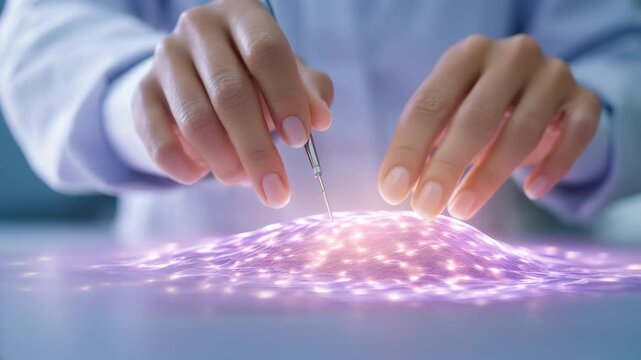Scientist working on bioengineered artificial skin in a sterile laboratory, advancing medical research. Concept of regenerative medicine, tissue engineering, and biotechnological breakthroughs.