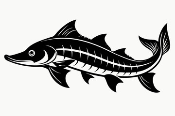 sturgeon freshwater fish line art silhouette vector illustration