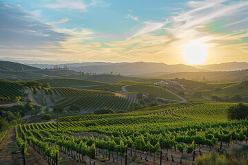 Beautiful vineyards in the sun. Generative AI