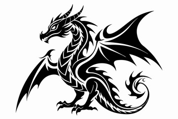 tattoo dragon line art silhouette vector illustration