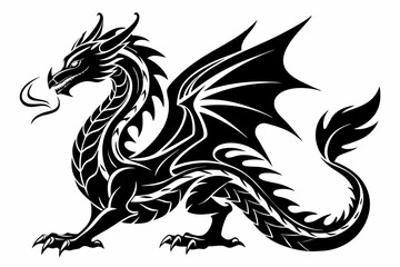 Obraz premium tattoo dragon line art silhouette vector illustration