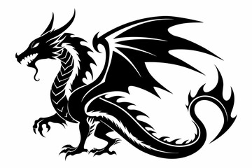 tattoo dragon line art silhouette vector illustration