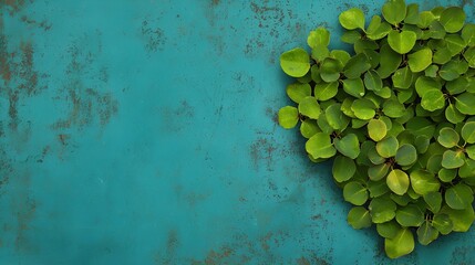 Fresh Green Leaves on Turquoise Background for Design Elements