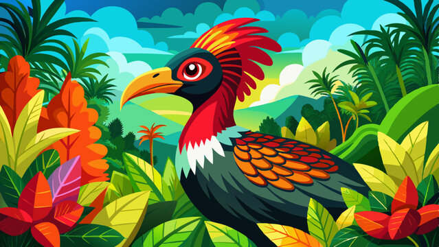 Red throated piping guan exotic tropical rare bird wildlife animal in its natural environment