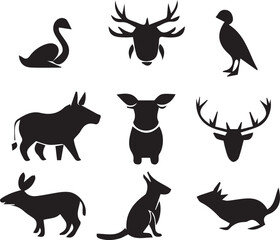 Wildlife animals vector set in natural habitat lion, tiger, elephant, zebra, giraffe, deer, bear, wolf, fox, monkey, leopard, eagle, owl, rhino, nature, safari, jungle, forest, exotic vector design 