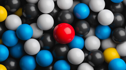 モノクロの世界に映える1つの原色ボールのアクセント