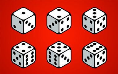 Dice vector 3d objects isolated illustration, gambling games design, board games, realistic cubes fortune luck.