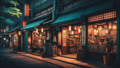 lofi anime night street in japan &ndash; cozy tokyo shop scene.