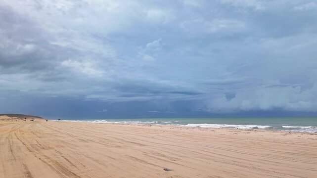 Buggy tour on the Avenida Beira Mar beach road at Jericoacoara in Brazil. Dunes of Ceara
