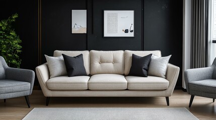 Modern Beige Sofa in a Stylish Living Room