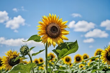 a vibrant field of sunflowers stretches out under a clear blue sky capturing the essence of a sunny day un vibrante campo de girasoles se extiende bajo cielo azul despejado captando esencia ay&ccedil;i&ccedil;eği