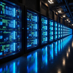 Futuristic quantum server units glowing, advanced data storage concept