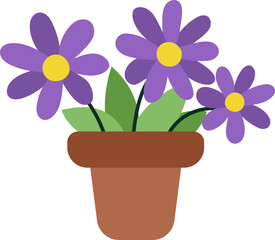 Vector cartoon flower pot clipart. Garden or home decorative plant icon isolated on white background. Forest nature purple blooming houseplant illustration. Simple abstract floral picture