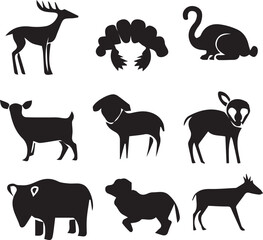 Wildlife animals vector set in natural habitat lion, tiger, elephant, zebra, giraffe, deer, bear, wolf, fox, monkey, leopard, eagle, owl, rhino, nature, safari, jungle, forest, exotic vector design 