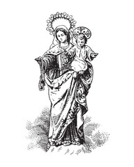 Our Lady of Mount Carmel Illustration Virgin Mary and Child Jesus Catholic religious vector