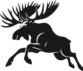 Moose with antlers tilted forward and preparing to attack vector silhouette