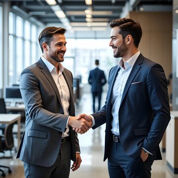 La gente dando la mano. Empleados de oficina. Firma de un contrato.