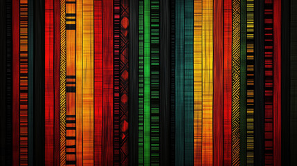 Juneteenth celebration abstract African geometric wallpaper with bold red, green, yellow tribal patterns, decorative wall mural, cultural ethnic background design 