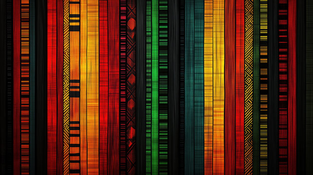 Juneteenth celebration abstract African geometric wallpaper with bold red, green, yellow tribal patterns, decorative wall mural, cultural ethnic background design
