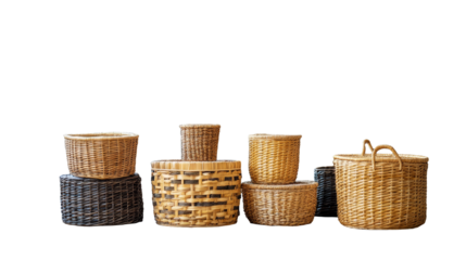 [Transparent Background PNG]Wicker Baskets Arrangement in a Modern Living Room