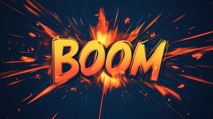 High-energy boom typography with lightning burst, speed lines, and dynamic explosion, suitable for action sequences and promotional designs, stylized book illustration