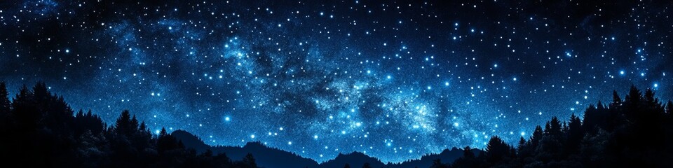 Fototapeta premium Starry Night Sky Over Dark Forest