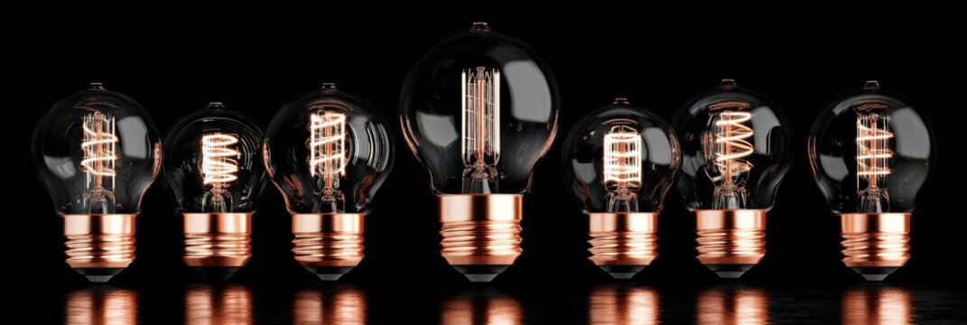 Vintage Edison Bulbs Collection on Black Background