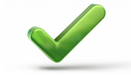 Check symbol, tick icon, vibrant green gradient. Minimalist 3D design. Isolated on white backdrop.