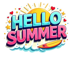 Retro colorful Hello Summer lettering design, summer wording text, Pop art Vector illustration of Beach please, abstract background, Colorful word graffiti with splash background	