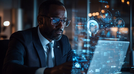 Corporate Executive Reviewing AI Analytics