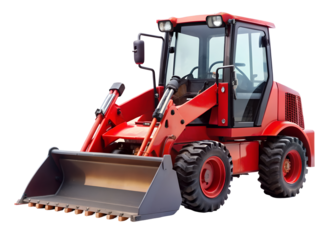red bulldozer clipart image on transparent background