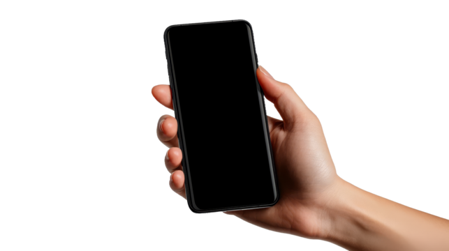 [Transparent Background PNG]Hand Holding Modern Smartphone with Blank Screen